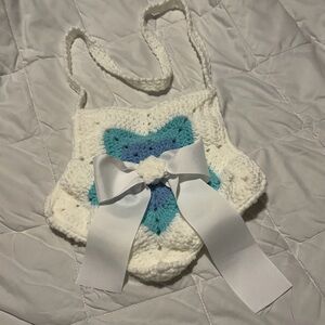 Handmade White Crochet Star Shoulder Bag with Bow